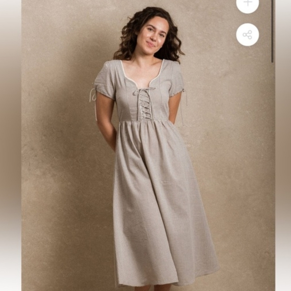 Like New Neuflora Pembroke Dress Size XS Brown Gingham 100% Cotton